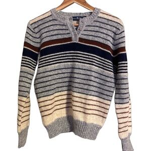 Vintage Hunters Run Shetland 100% Wool Multi Stripe Short Sweater Women’s Sz L
